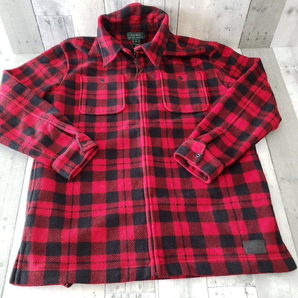 Ralph Lauren Full Zip Plaid Fleece Jacket Shacket With Side Pockets - Size M